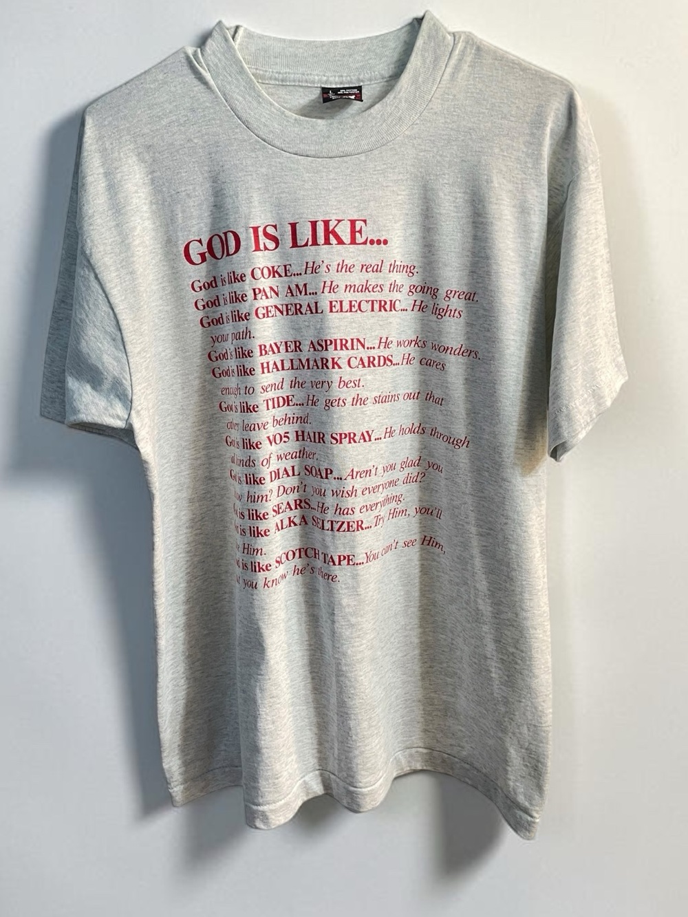 Vintage God Is Like… Christian Graphic T-Shirt Large USA Fruit of the Loom 90s